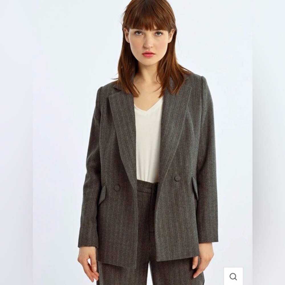Lili Sidonio gray wool blend blazer stripe detail classic workwear office sz S?